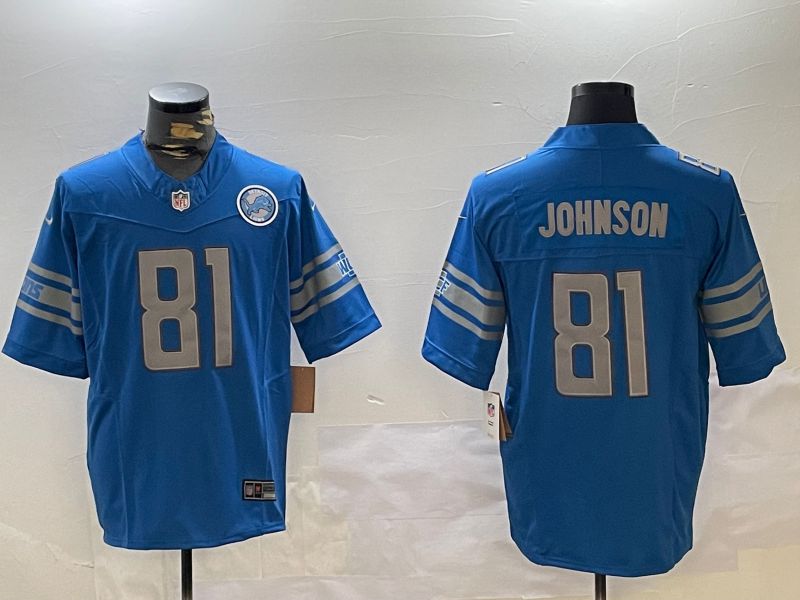 Men Detroit Lions #81 Johnson Blue three generations 2024 Nike Limited NFL Jersey style 2->los angeles lakers->NBA Jersey